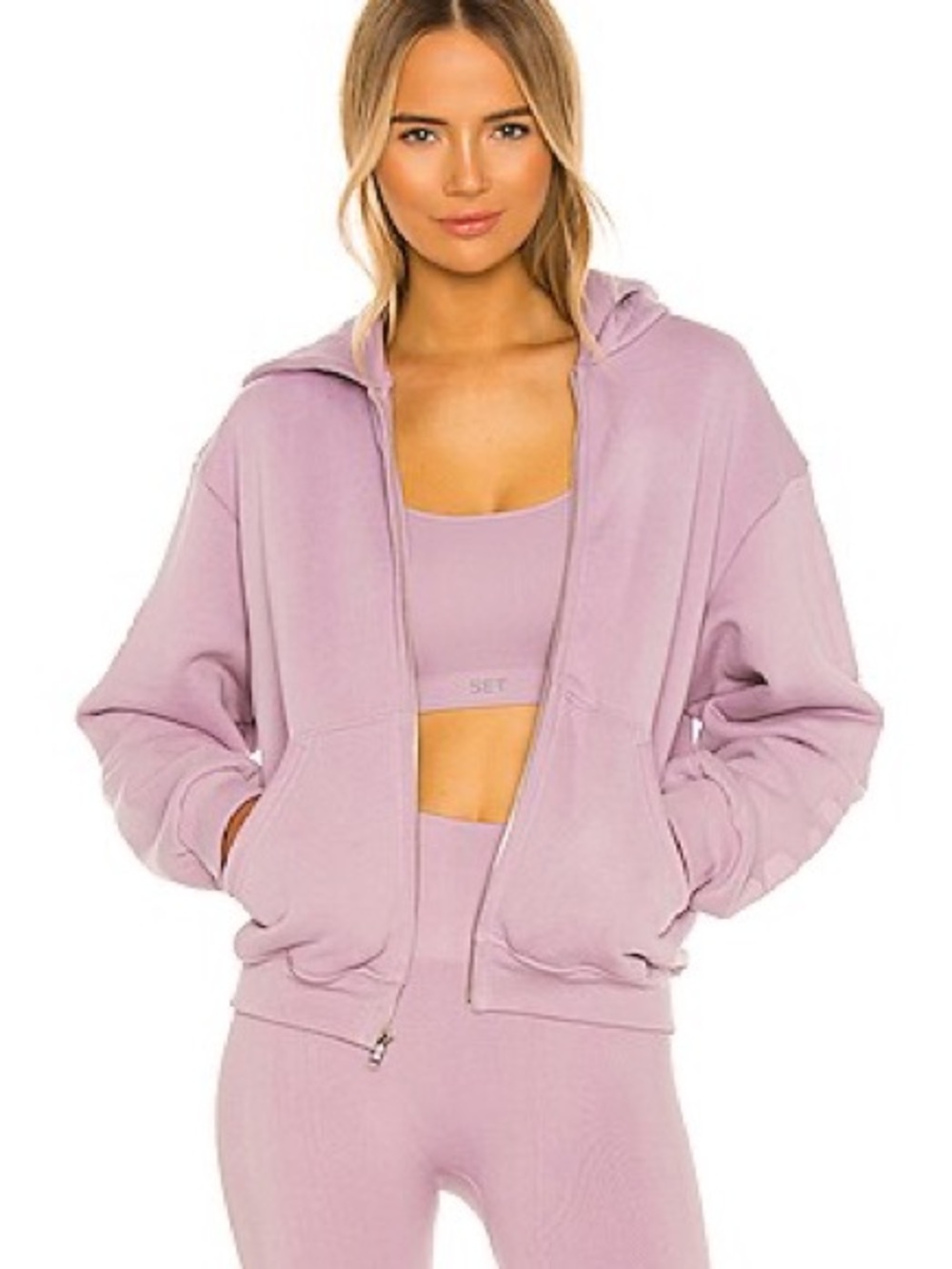 SET Active Lavender Zip Hoodie and Matching Bra Top - Light Purple